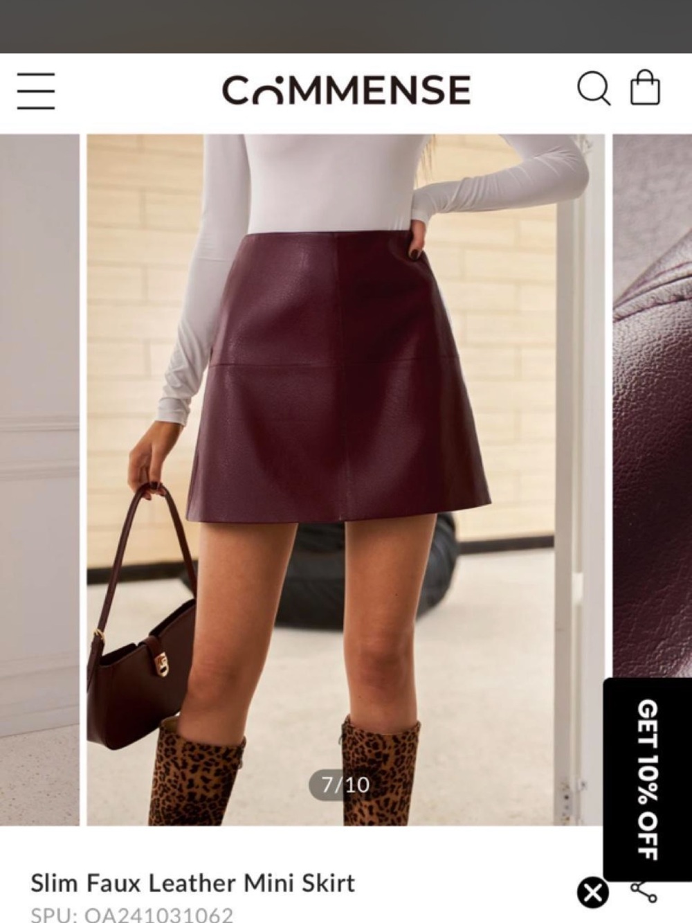 Commense Wine Faux Leather A-Line Mini Skirt